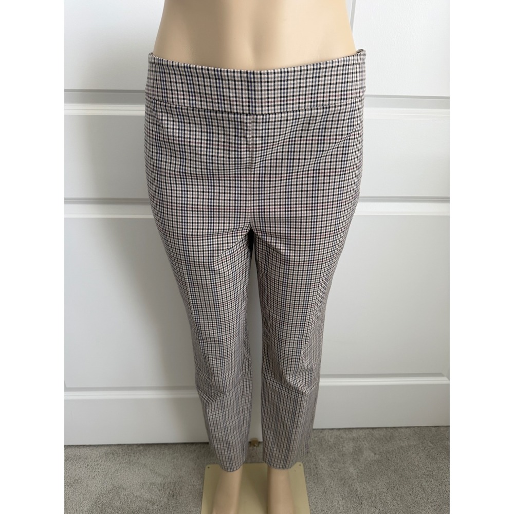 Talbots Chatham Ankle Pants Womens 8 Tan Plaid Side Zip Stretch Trousers